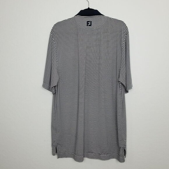 FootJoy Mens Golf Polo Size M Blue White Striped Short Sleeve Button LOGO - Picture 7 of 9